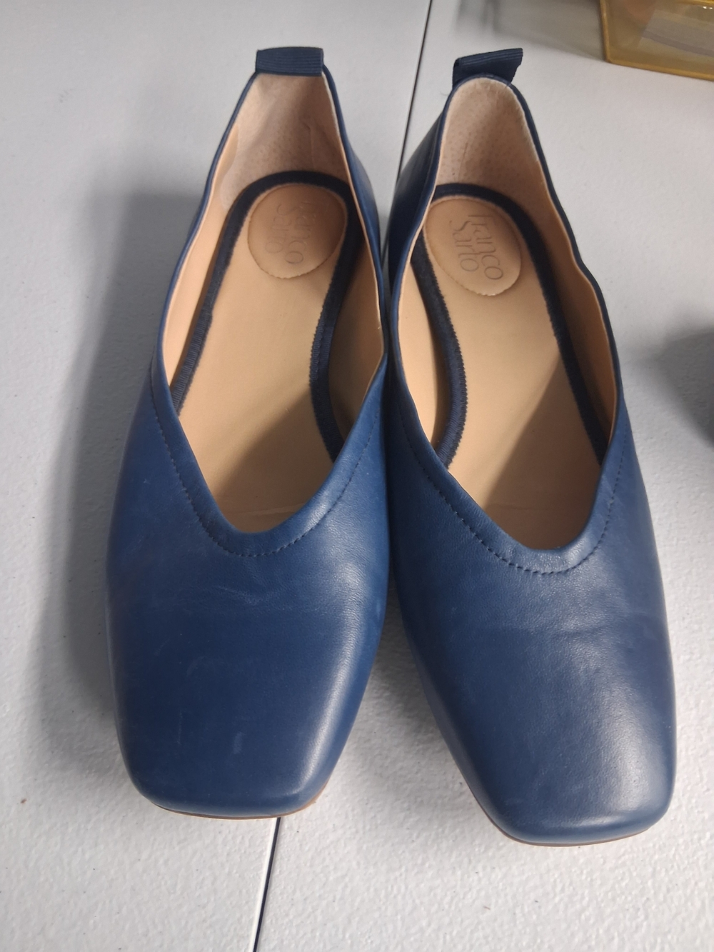 Franco Sarto Navy Blue Leather Square-Toe Ballet Flats